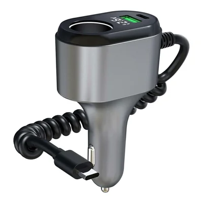 GE09 PD 65W Fast Charging Car Charger Cigarette Lighter Adapter with Spring Wire Charger Temperature Control Protection