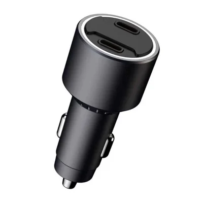 Buldobling med dobbelt USB-C-port bilophader 65 W hurtigopladning til bærbare/computere/mobiltelefoner/tablets - Sort
