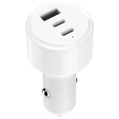Massekøb PD 3.0 + QC3.0 80W hurtig opladning 3-port adapter USB-A + dobbelt Type-C biloplader – Hvid