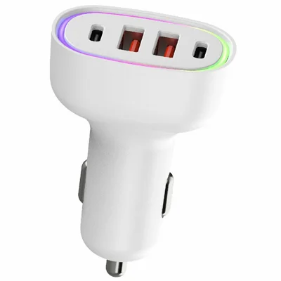 Bulk Purchasing 85W Car Charger 2A + 2C 4 Port Fast Charging with LED Light PD3.0 QC3.0 Compatible - White
