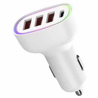 Storpartskøb 80W bilopladser med 3 USB-A og 1 USB-C-port, PD3.0 QC3.0 hurtigopladning til brug i køretøjer - Hvid
