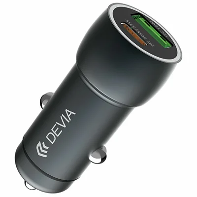 DEVIA EA507 Extreme Speed Serie PD 30W + QC3.0 18W Metall-Kfz-Ladegerät USB-A Type-C Dual-Port-Ladegerät – Dunkelgrau