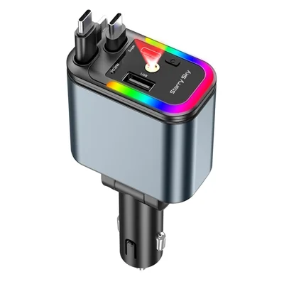 LC-039 5-i-1 Dubbel utdragsbar kabel biluppladdare RGB stjärnhimmel belysning USB-C iP (5-14) 120W snabbladdare