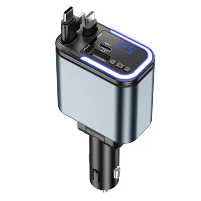 LC-040 5-in-1 Car Charger 180W Dual Retractable Cable Type-C iP (5-14) Bluetooth-compatible FM Transmitter Charging Adapter