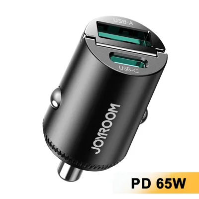 JOYROOM JR-CCN18 PD 65W snabbladdningsadapter USB-A + USB-C dubbelport biluppladdare - Svart