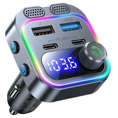 T37 Lettore MP3 per Auto Trasmettitore FM Bluetooth 5.4 Caricabatterie Veloce PD 36W - Nero