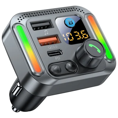 T32 Bluetooth-compatible 5.4 Car FM Transmitter MP3 Player PD 30W QC 18W Fast Charger - Black