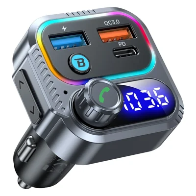 T58 Автомобильный MP3-проигрыватель с Bluetooth 5.4, PD 30 Вт, USB-C + 2 USB-порта, FM-модулятор — Черный