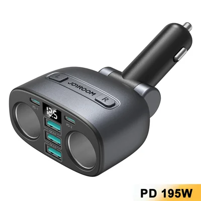 JOYROOM CL51 7 in 1 Car Charger PD 45W + QC 3.0 Cigarette Lighter Adapter for 12V-24V Vehicles - Dark Grey