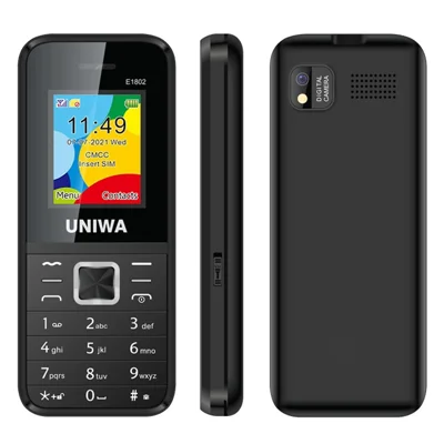UNIWA E1802 2G Bar Phone 1800mAh Battery Function Cell Phone for Seniors and Kids - Black