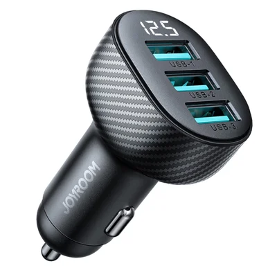 JOYROOM CCD03 3,4 A 3 USB-portar Snabb laddningsadapter för telefoner med digital voltmeter PC+ABS Biladapter