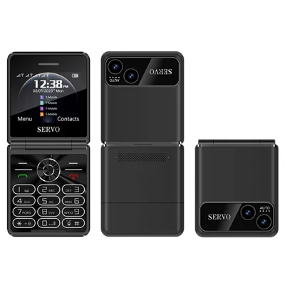 SERVO IP15 Flip Foldable 2G Phone 2.4 inch HD Screen - Black / Language 1