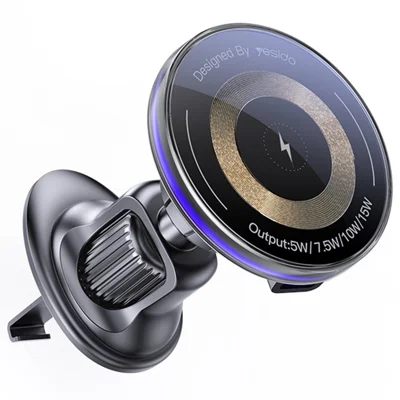 YESIDO C308 Round Phone Magnetic Holder Stand 15W Wireless Charger Car Air Outlet Bracket