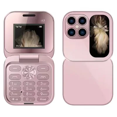 i17mini Dual SIM Mini Elderly Mobile Phone 2G 32MB+32MB Flip Foldable Phone - Rose Gold