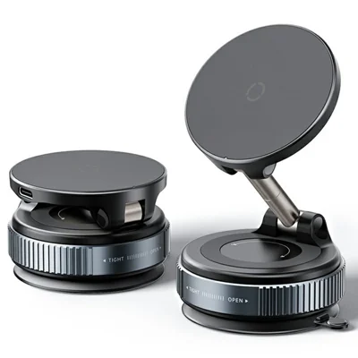 X68W Foldable Car Dashboard Magnetic Phone Mount 15W Wireless Charging Vacuum Suction Cup Stand - Black