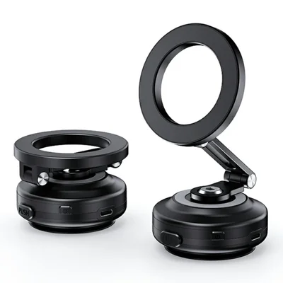 X64 Electric Vacuum Suction Car Phone Mount Foldable Magnetic Smartphones Bracket - Black