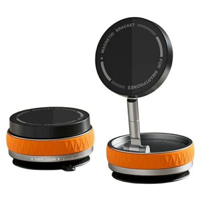 X58 Foldable Suction Cup Phone Holder Car Mirror Glass 360 Degree Rotation Magnetic Phone Stand - Orange