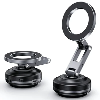X63 Magnetic Car Phone Navigation Mount Vacuum Suction Cup Foldable Arm Aluminum Alloy Bracket - Grey