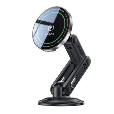 Support de téléphone pour voiture YESIDO C317 avec chargeur sans fil magnétique 15W, charge rapide, support de tableau de bord avec lumière respirante