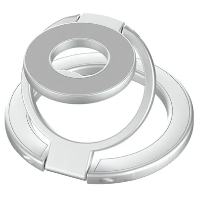 Anillo soporte magnético para teléfono con rotación de 360 grados, anillo de agarre, soporte plegable de metal - Plata