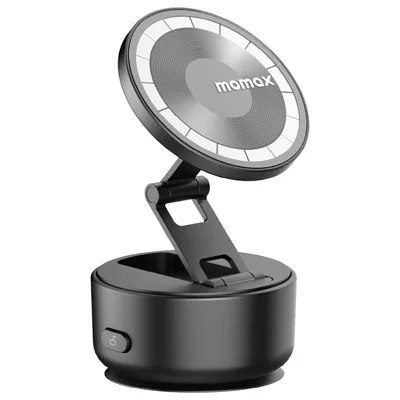 MOMAX KH20 1-Snap Go Electric Magnetic Phone Stand Auto Suction 360° Rotation Tri-Axis Foldable Holder - Black
