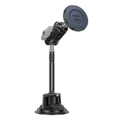 YESIDO C323 Supporto Magnetico per Telefono con Braccio Lungo e Ricarica Wireless 15 W con Base a Ventosa per Cruscotto Auto Parabrezza - Nero