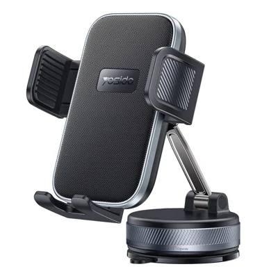 YESIDO C283 Vacuum Suction Cup Phone Holder One Touch Clamp 360 Degrees Rotating Car Mount Stand for Dashboard Windshield - Black