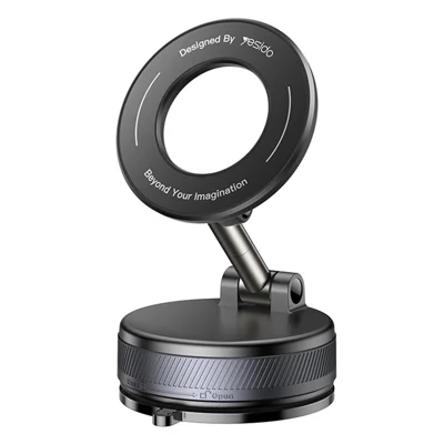 YESIDO C228 Car Phone Stand Mount 360 Degree Zinc Alloy Vacuum Suction Cup Magnetic Phone Holder for Car Dashboard Desktop - Black