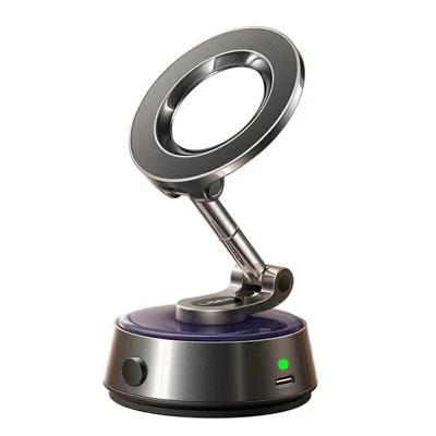 LISEN A690 Support Téléphone Électrique à Aspiration avec Réglage sur 4 Axes, Support de Voiture Magnétique Rotatif à 360° pour Tableau de Bord et Pare-Brise - Noir