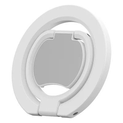 Magnetic Phone Ring Holder Double Sided Magnetic Folding Zinc Alloy Stand Car Mount with 360° Rotation - White