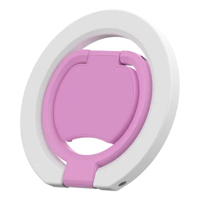 Magnetic Phone Ring Stand Multi-functional Double-sided Foldable Metal Holder with 360° Rotation - White+Pink
