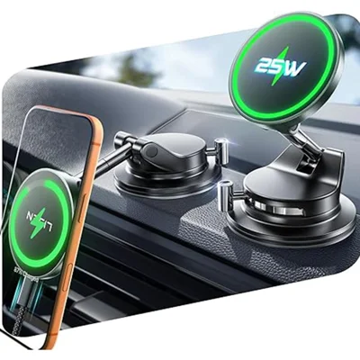 LISEN W608 Pro Chargeur sans fil magnétique pour voiture à charge rapide Qi2.2 25 W, support à ventouse - Noir