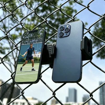 WQ-04 Dual-Phone Stand Fence Mount for Sports Court Tennis Stadium Wire Mesh Universal Phone Clamp Holder - White