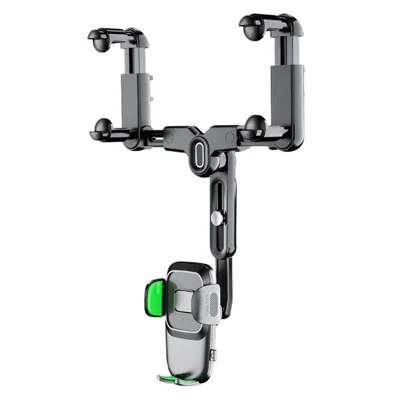 R009 Multifunctional Car Rearview Mirror Cell Phone Mount Universal Vehicle Retractable Phone Clip Holder - Green
