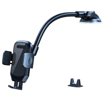 L005L+M013 38cm Long Arm Car Suction Cup Mount Telescopic Cell Phone Holder Bracket - Acrylic Black