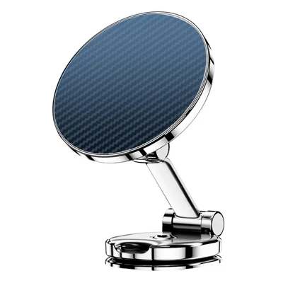 Carbon Fiber Texture Car Adhesive Base Magnetic Absorption Alloy Phone Holder Folding Bracket - Silver