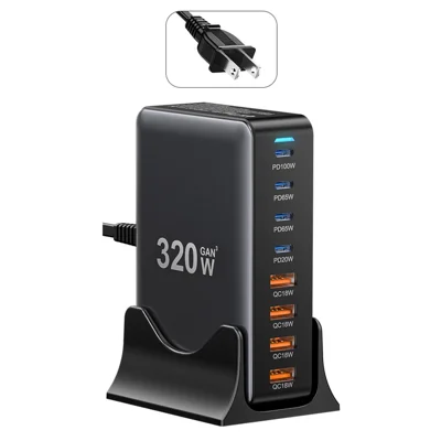 ESSAGER GaN Зарядная станция с 4 USB-C + 4 USB-A портами 100 Вт Настольное быстрое зарядное устройство для ноутбука, телефона, планшета - Вилка США