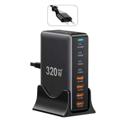 ESSAGER GaN Charging Station with 4 USB-C  + 4 USB-A Ports 100W Desktop Fast Charger for Laptop Phone Tablet - EU Plug