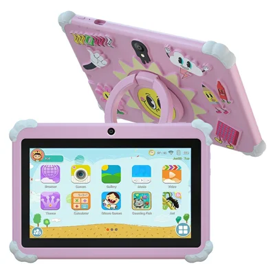 Q88 7 Inch Android 10.0 Educational Tablet for Kids with Anti Drop Case and Rotatable Kickstand,  1+16G Storage - Sunflower Pink