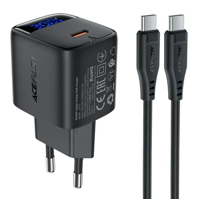 ACEFAST A115 PD 30W GaN USB-C Charger Kit with USB-C Cable LED Display Fast Charger Adapter, EU Plug