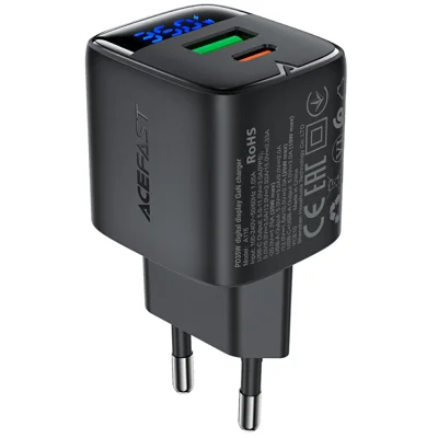 ACEFAST A116 For Multiple Devices PD 35W GaN Charger  Dual Port USB C and A LED Display Quick Charging Adapter - EU Plug