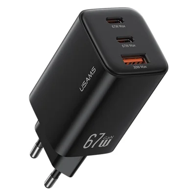 USAMS CC265 67W GaN Charger Fast Charging 3-Port USB Power Adapter - EU Plug