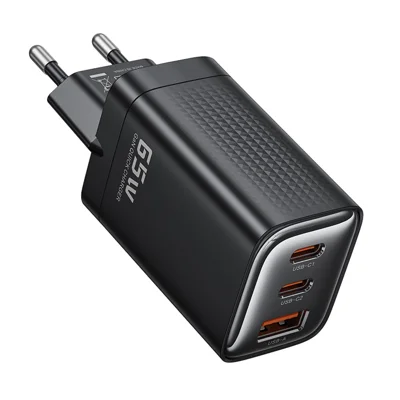 TOOCKI TCT65 65W Wall Charger 2C1A Fast Charging Multi Port USB C Power Adapter - Black  /  EU Plug