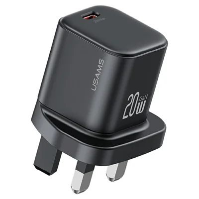 USAMS CC274 20W GaN Mini Fast Charger Type-C Port Output Adapter, UK Plug - Black