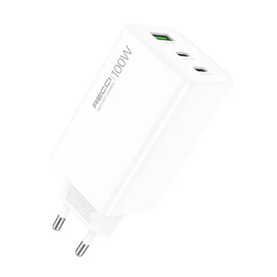 RECCI RC110E 100W GaN Charger for Laptop Smartphone Tablet PD QC3.0 Fast Charging Adapter with 2 USB-C + 1 USB-A Ports, EU Plug