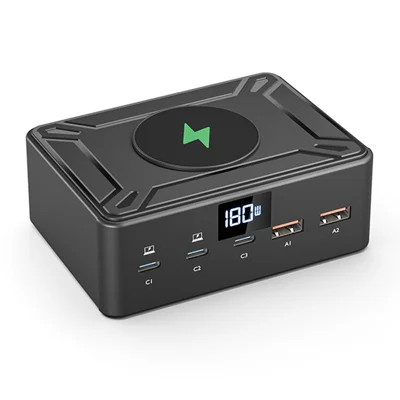 HHW 818D Multi-Port PD Fast Charger USB Multiple Socket Smart Digital Display For Phones / Tablets - EU Plug