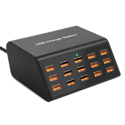 HW15 15 Multi-Port USB Charger Station PD 100W Fast Charge Adapter with Digital Display for Phone / Tablet - US Plug