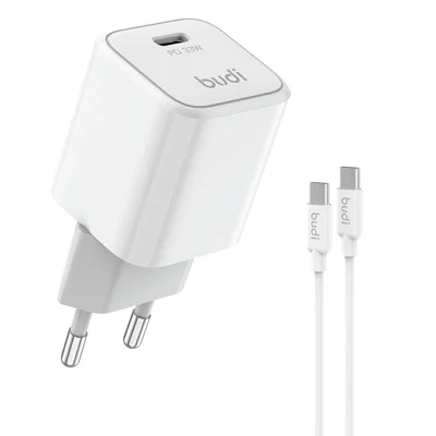 BUDI AC019ETTW 33W Chargeur de voyage avec câble de données 65W 1,2 m Adaptateur d'alimentation à port USB-C unique Charge rapide