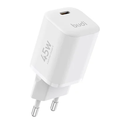 Ładowarka BUDI AC020EW 45 W, adapter z jednym portem USB-C, szybkie ładowanie GaN, kompaktowa konstrukcja, wtyk UE