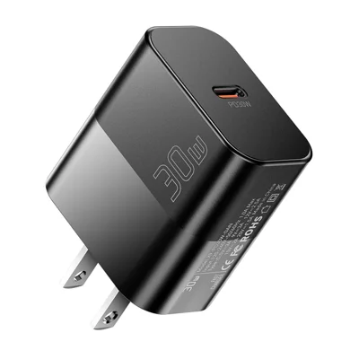 ESSAGER  ABS PD 30W Wall Charger USB-C Fast Charging Mobile Phone Adapter Safe Efficient Charger - Black  /  US Plug